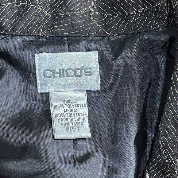 Chico's Metallic Leaf‎ Lined Blazer size 1 Preowned No Button Great Condition - Picture 12 of 12